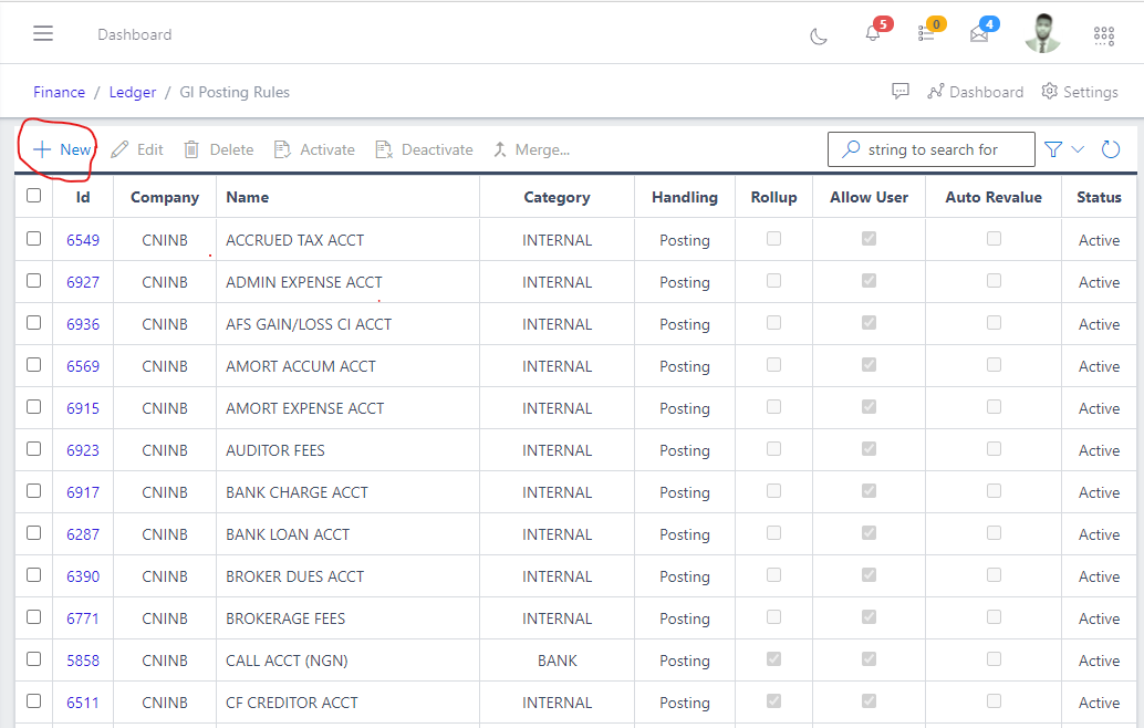 Image showing the new button to create GL Posting Rules