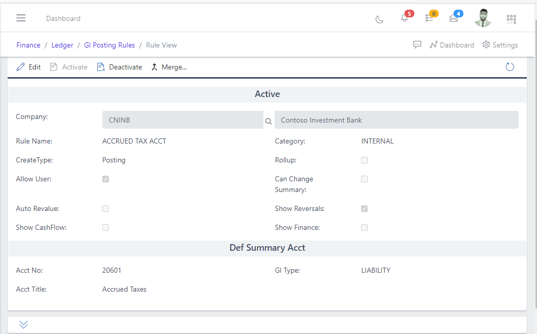  Image showing GL Posting Rules view.