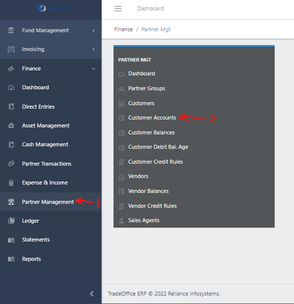 image showing customer accounts navigation