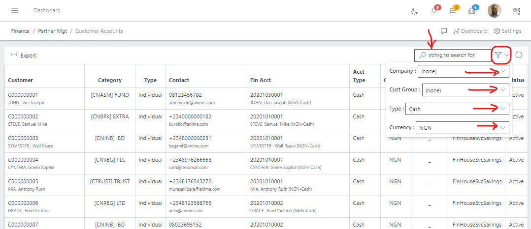 Image showing filter button and options for customers