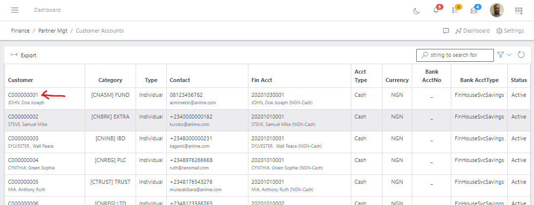 Image showing customer ID of a customer account