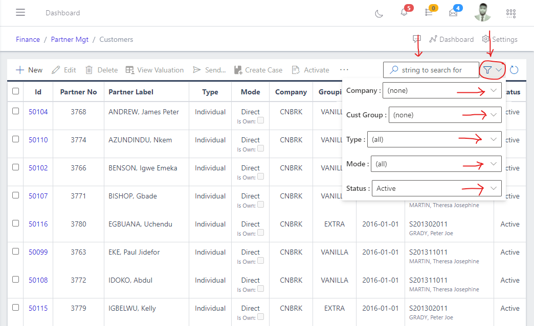 Image showing filter button and options for customers
