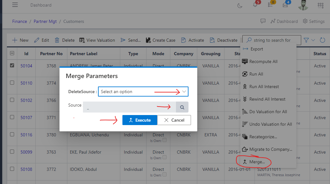 Image showing form containg merge parameters