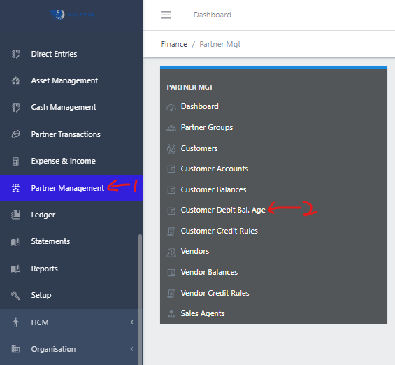 image showing customer debit balance age navigation