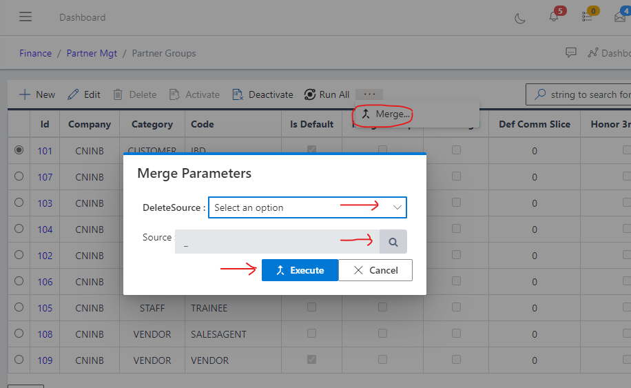 Image showing form containing merge parameters