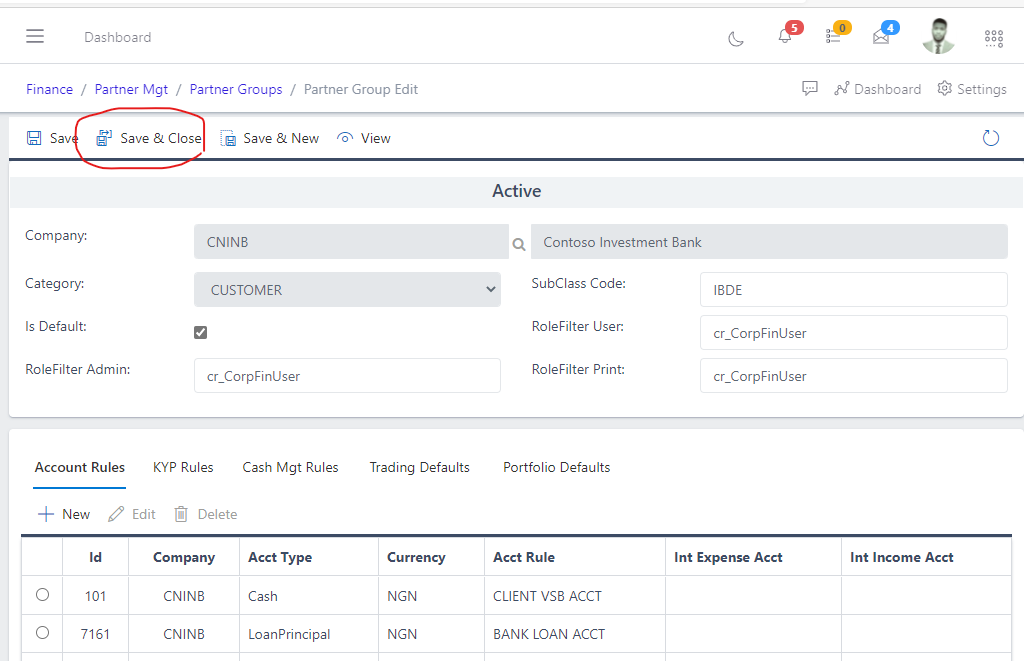 Image showing button to save changes after editing a partner group.