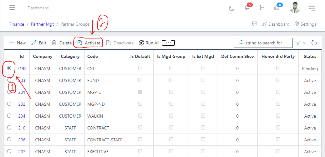  Image showing button to activate a partner group.
