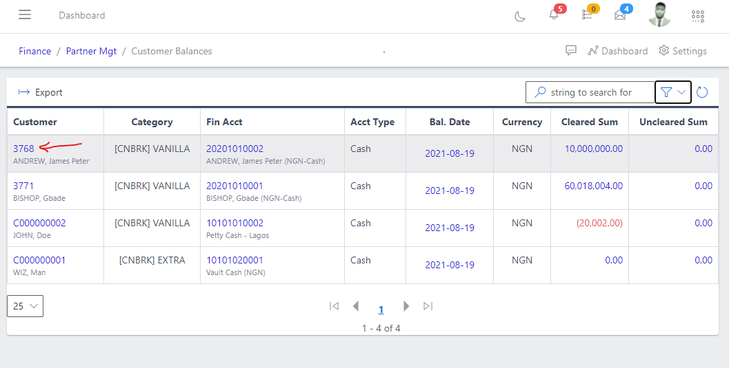 image showing customer number.