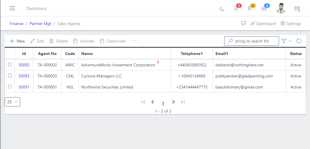 Image showing list of existing sales agents.