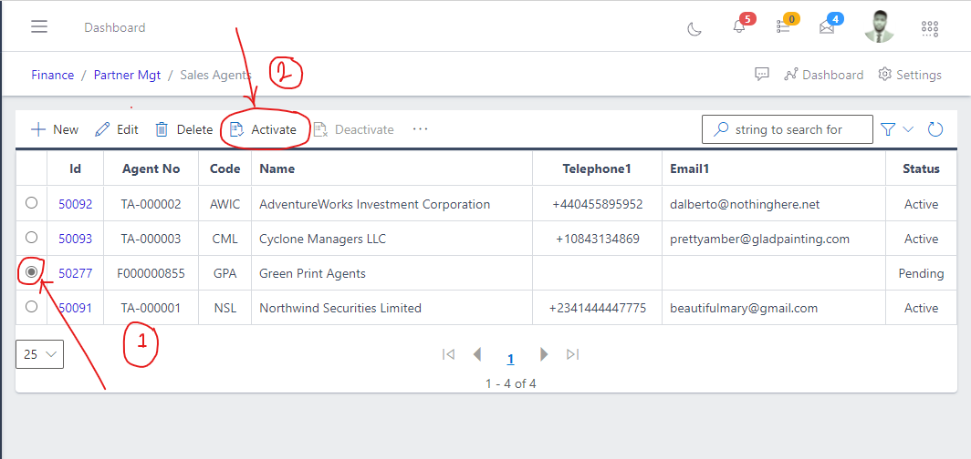  Image showing button to activate a sales agents.