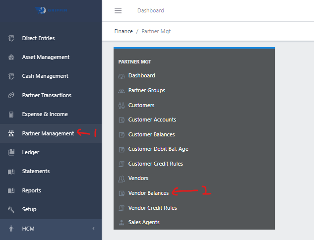 image showing vendor balances navigation
