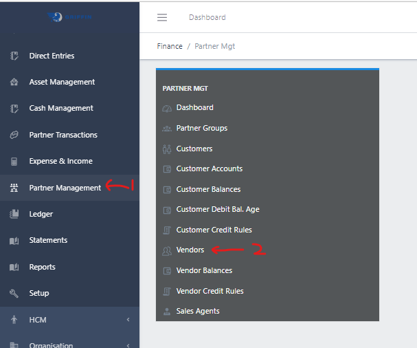 image showing vendors navigation