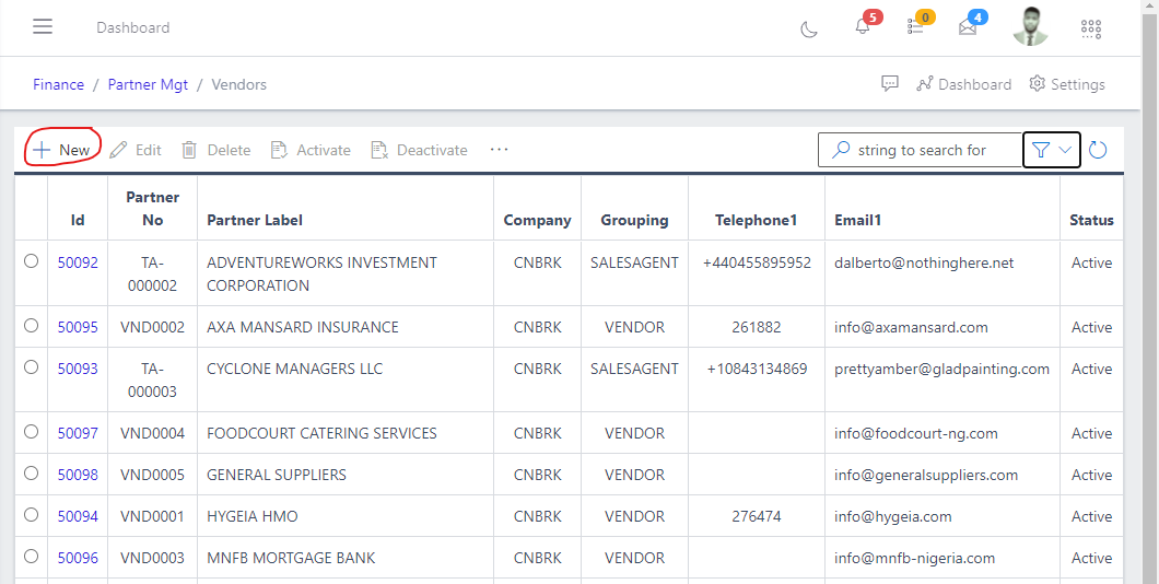 Image showing button to create vendors