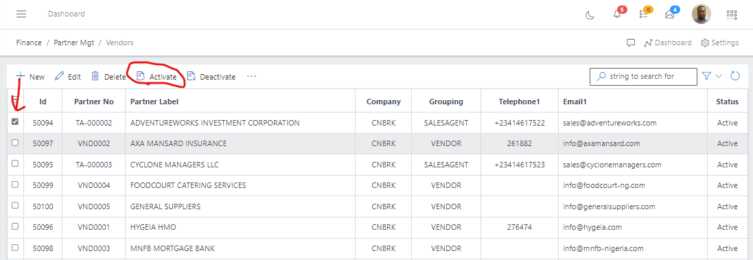  Image showing button to activate a vendors.