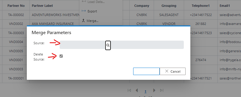 Image showing form containing merge parameters