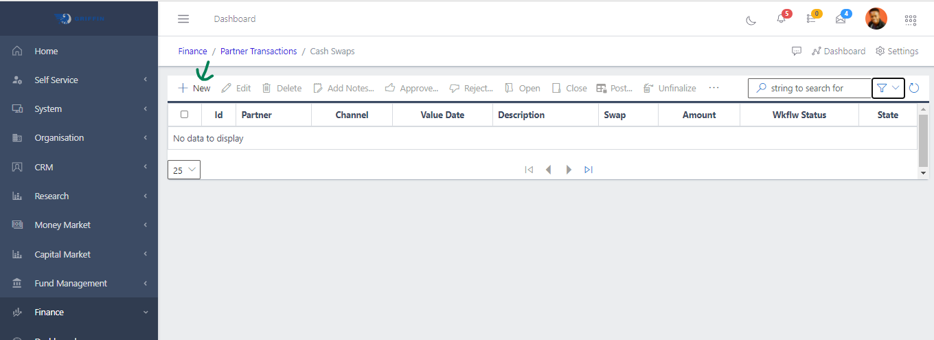 Fig 4 Clicking New Cash Swaps