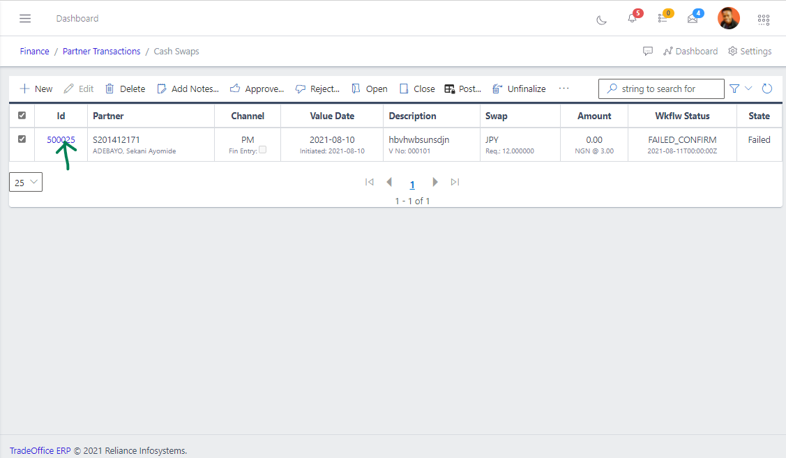 Fig 7 Viewing Cash Swaps