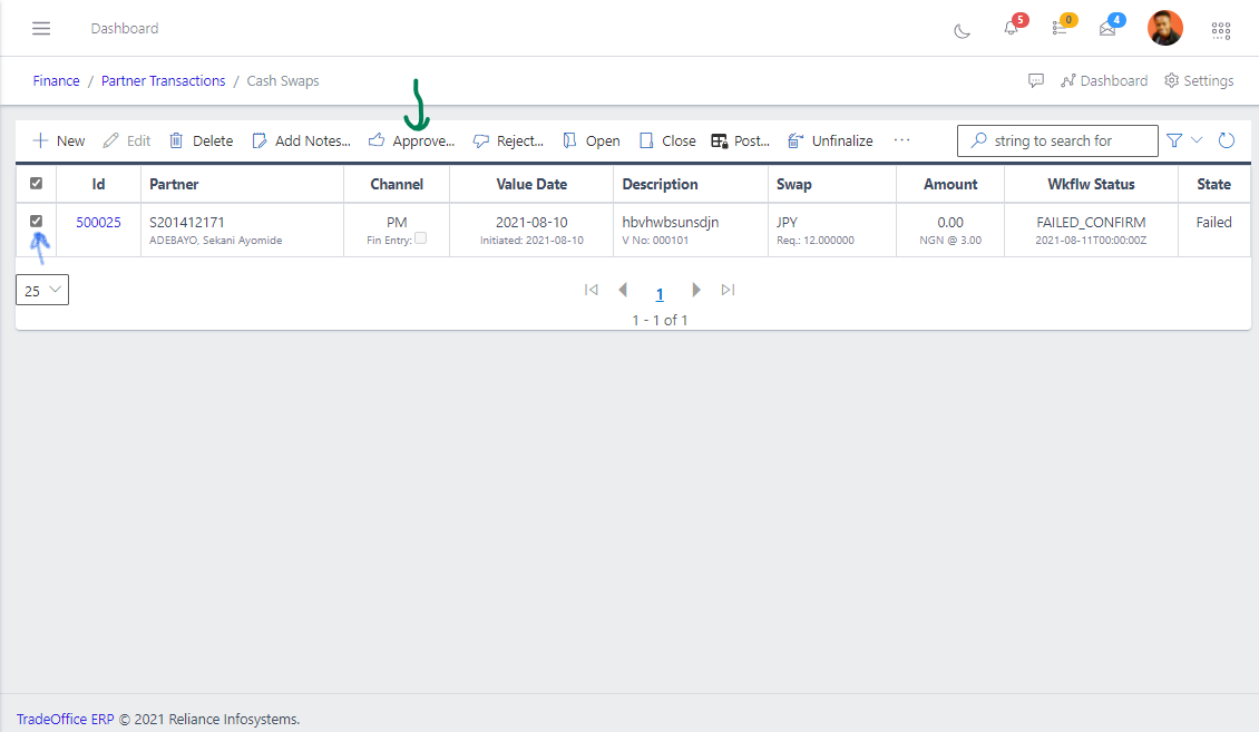 Fig 10 Approving Cash Swaps