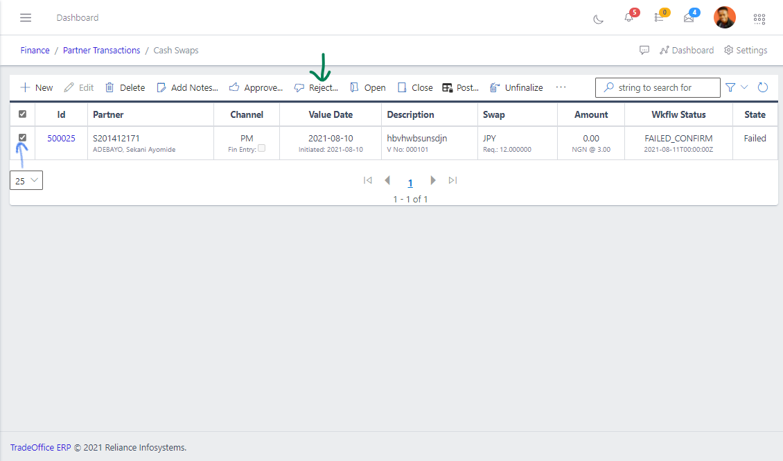 Fig 11 Rejecting Cash Swaps