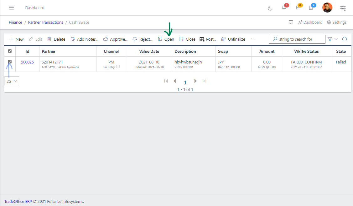 Fig 12 Opening Cash Swaps
