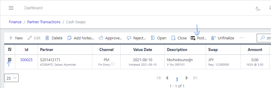 Fig 14 Posting Cash Swaps