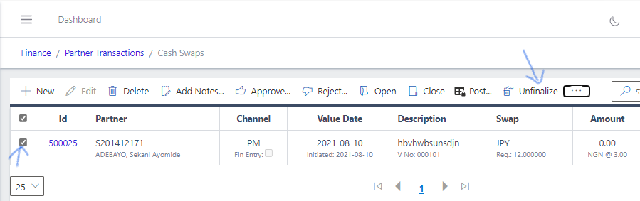 Fig 15 Unfinalizing Cash Swaps