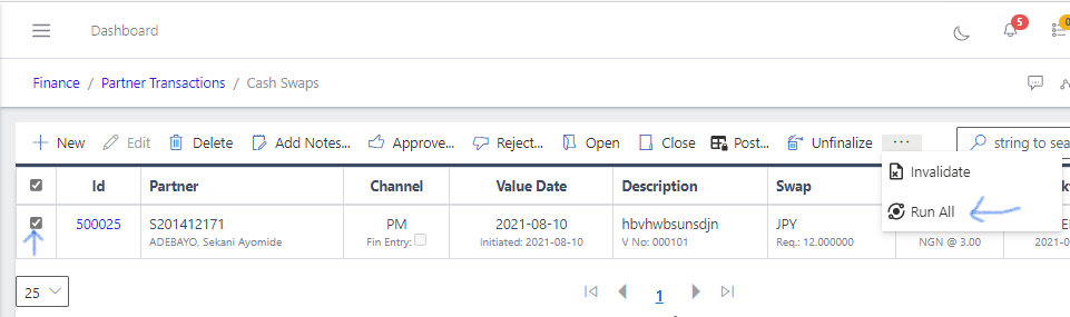 Fig 16 Running All Cash Swaps