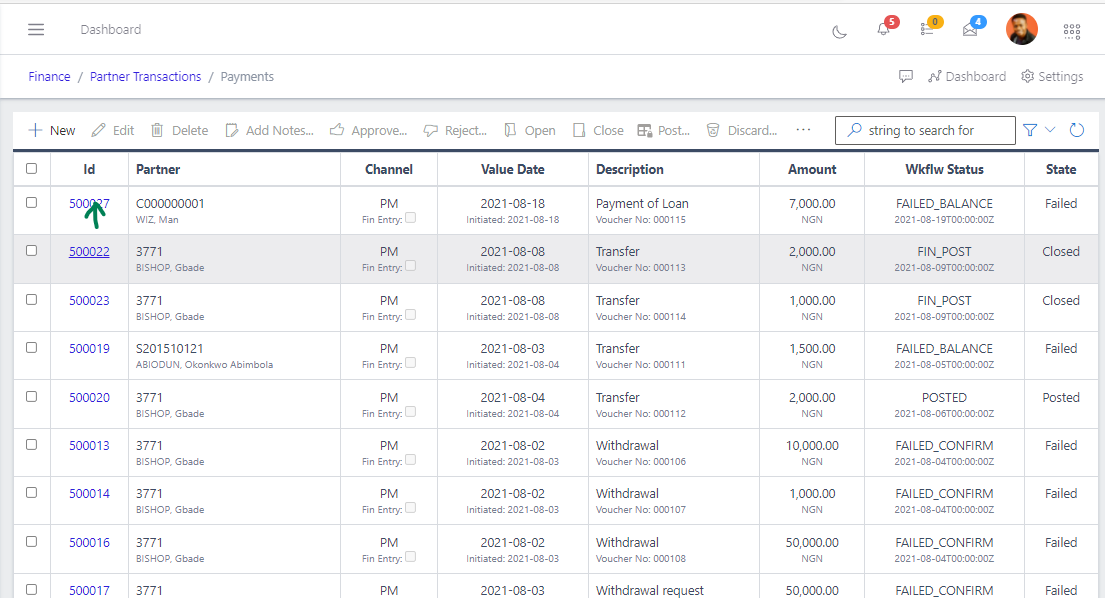 Fig 6 Viewing a Payment