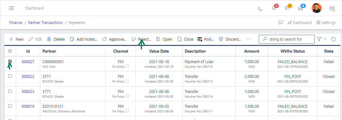Fig 11 Rejecting Payment