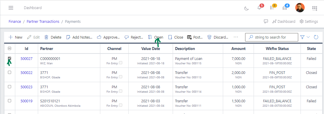 Fig 12 Opening Payment