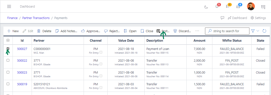 Fig 14 Posting Payment