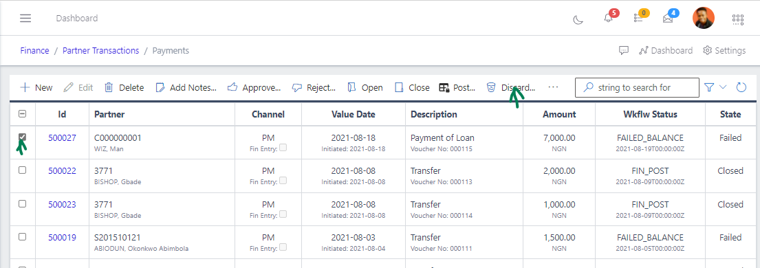 Fig 15 Discarding Payment