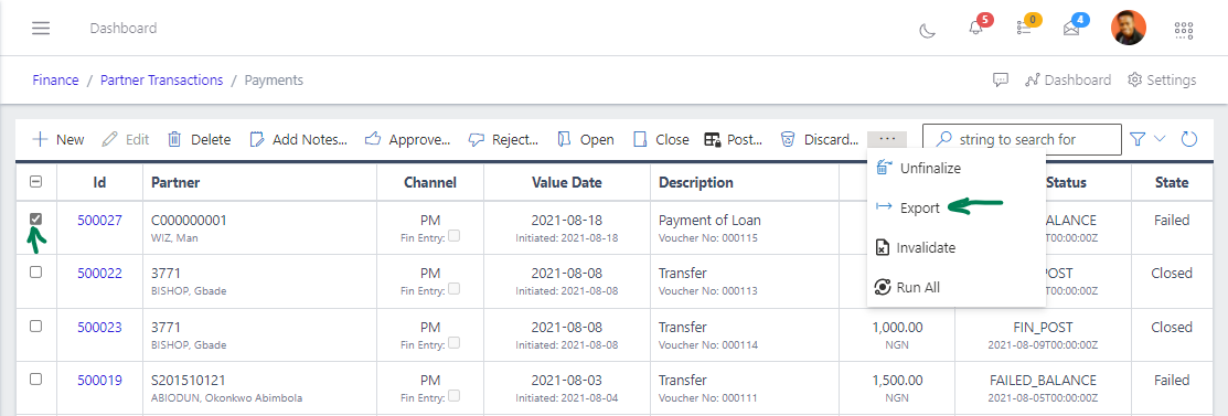 Fig 17 Exporting Payment