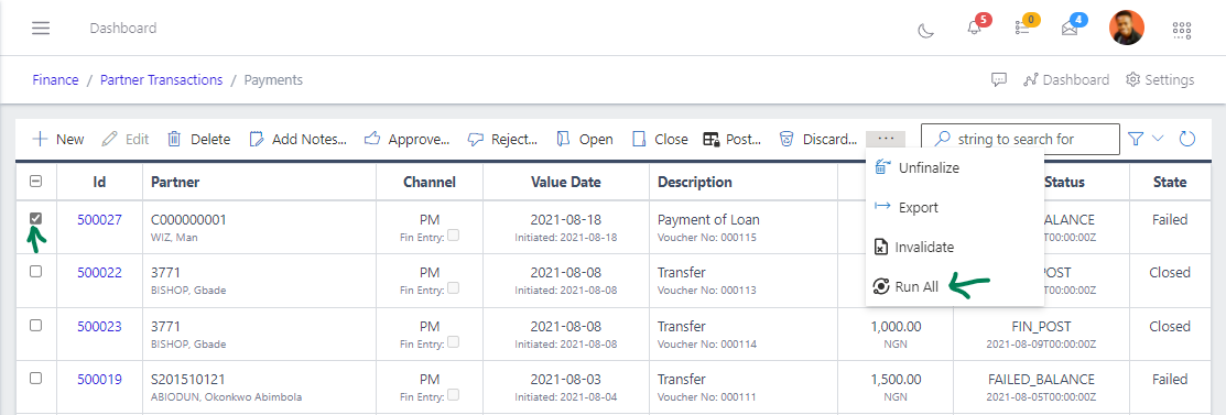 Fig 18 Running All Payments