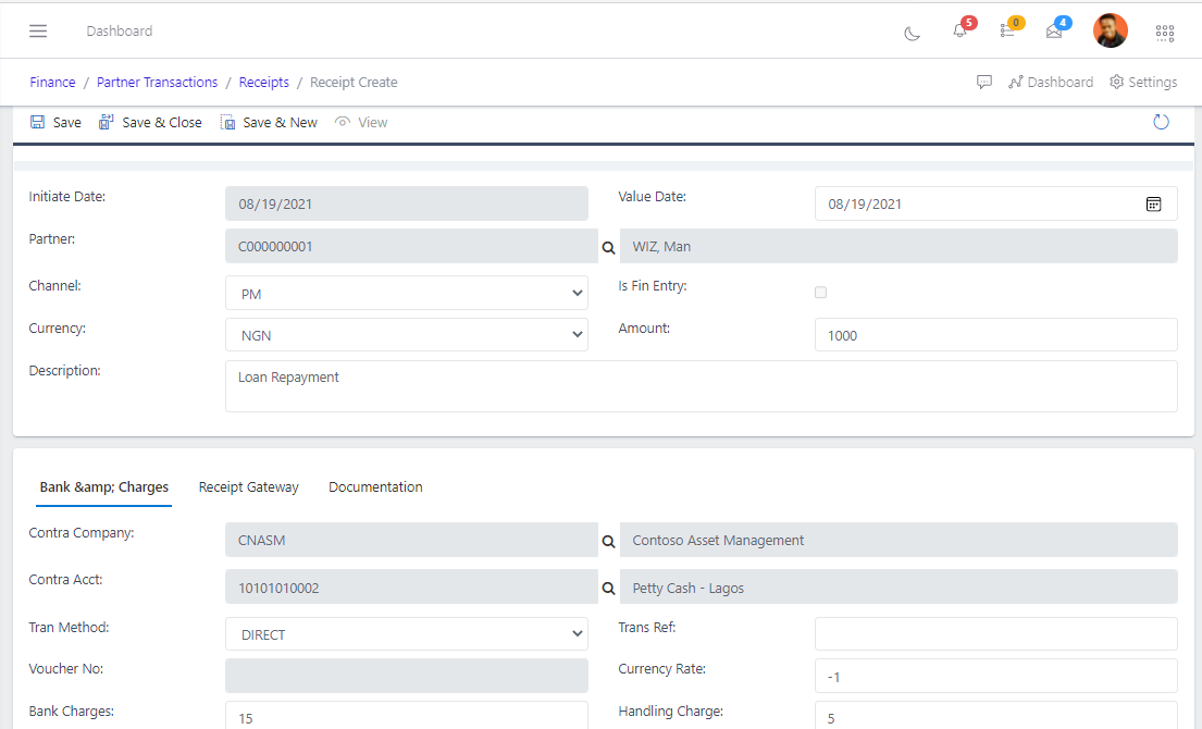 Fig 5 Creating Receipt