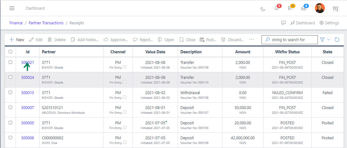 Fig 6 Viewing a Receipt