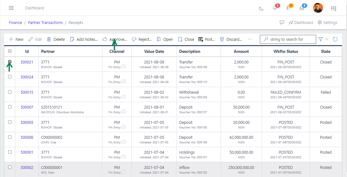 Fig 10 Approving Receipt