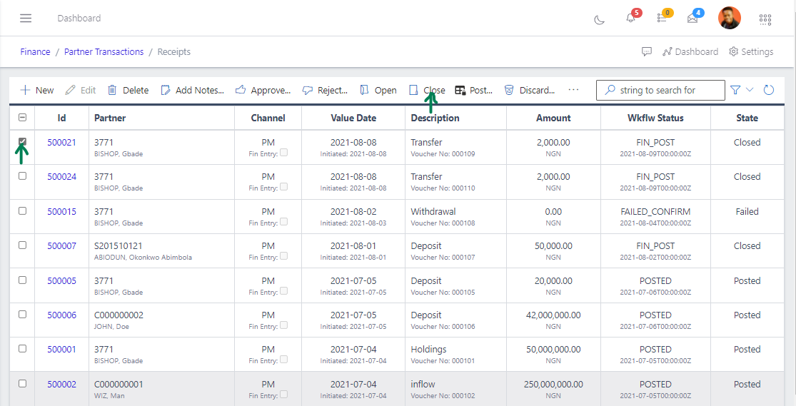 Fig 13 Closing Receipt