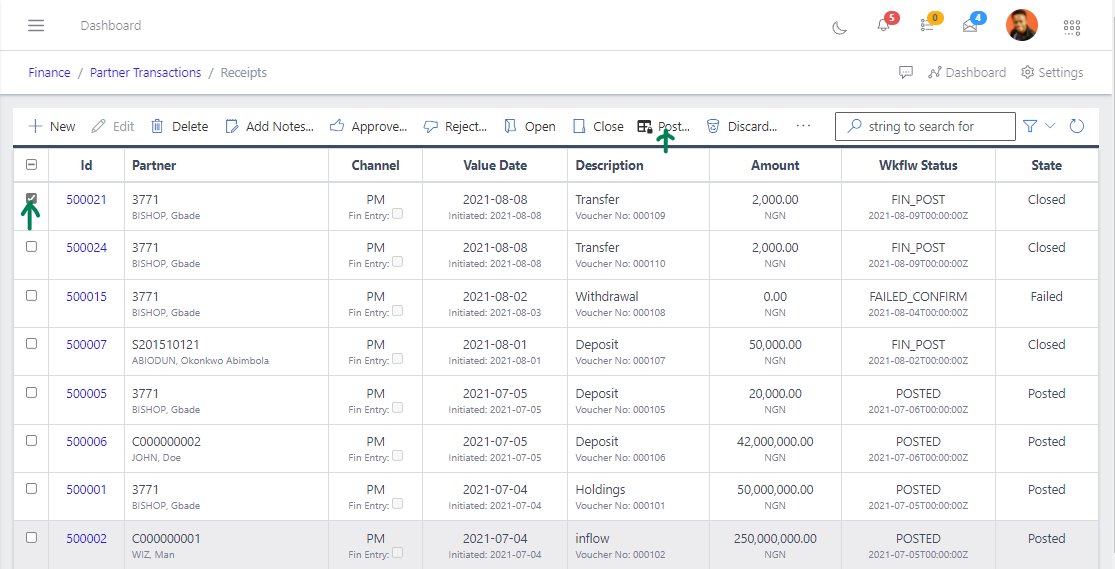 Fig 14 Posting Receipt