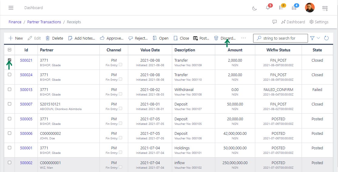 Fig 15 Discarding Receipt
