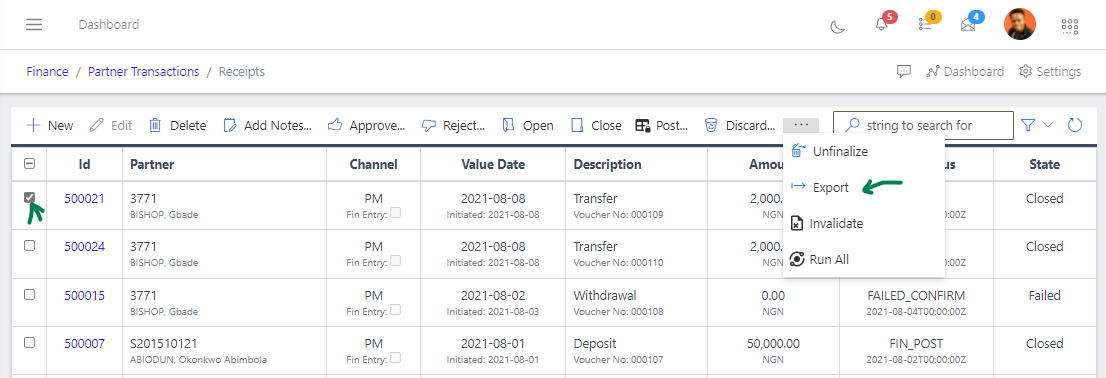 Fig 17 Exporting Receipt