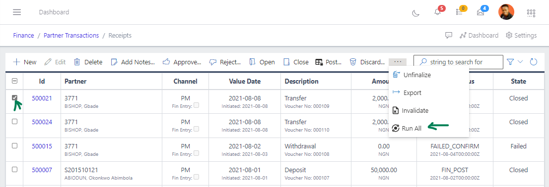 Fig 18 Running All Receipts