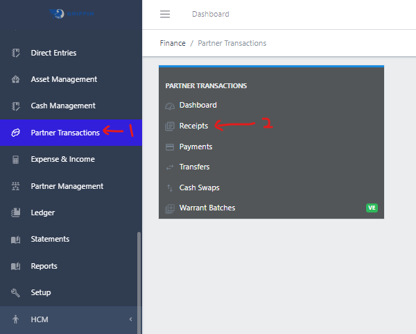 Fig 1 Navigating to Receipt