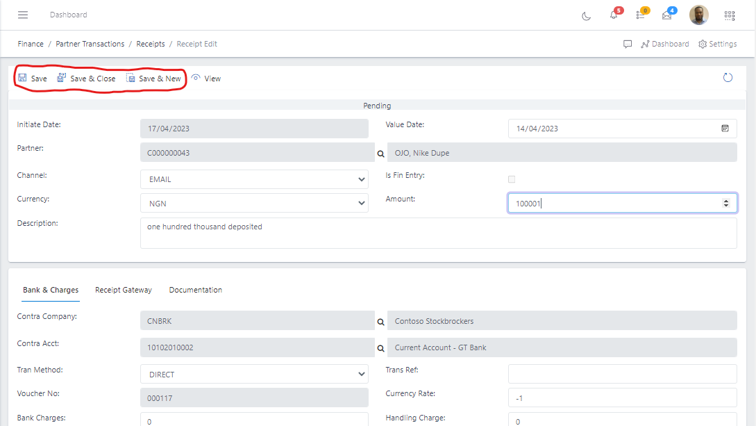 Fig 7.1  Save Receipt
