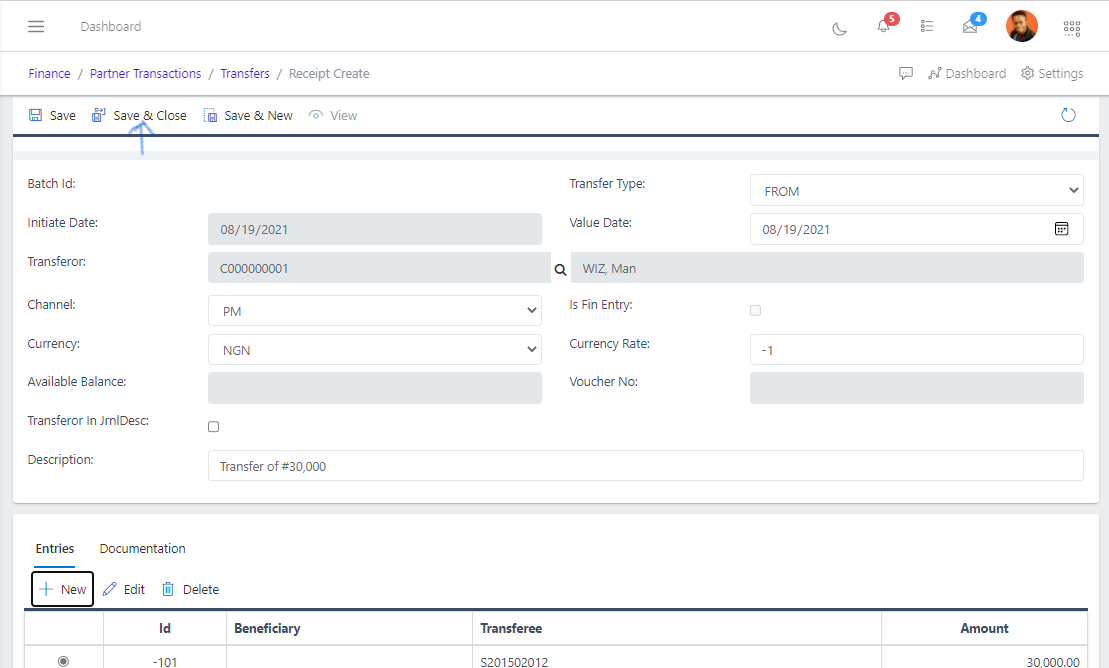 Fig 5 Creating transfer