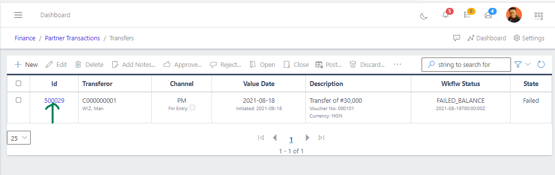 Fig 6 Viewing a transfer
