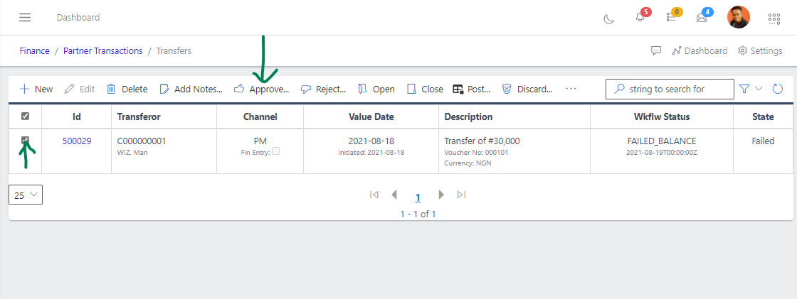 Fig 10 Approving transfer