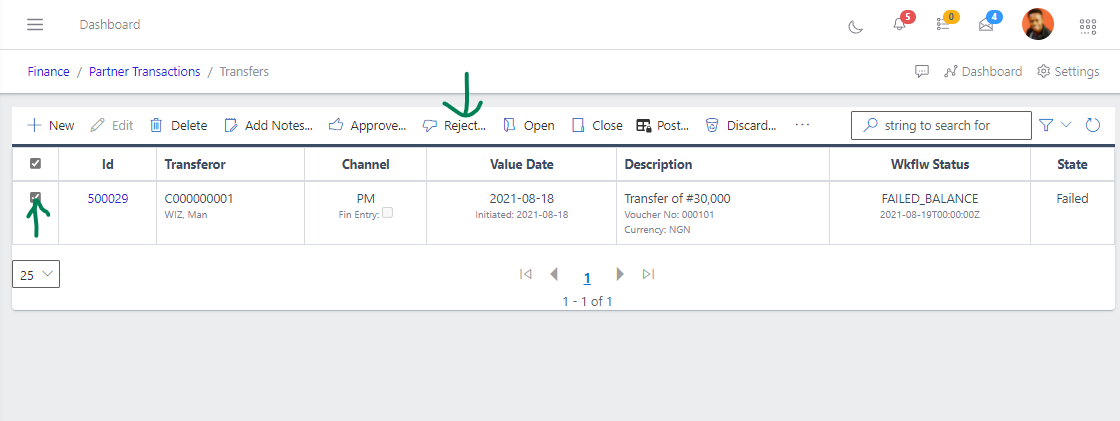 Fig 11 Rejecting transfer