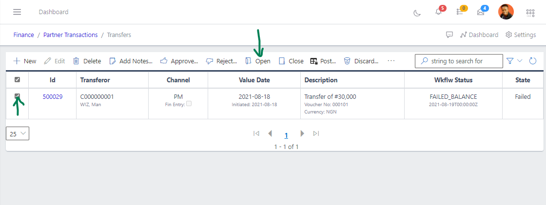 Fig 12 Opening transfer