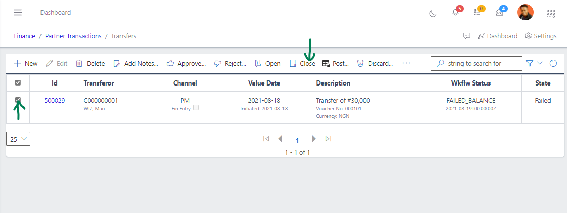 Fig 13 Closing transfer